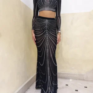 Completo top e gonna con strass