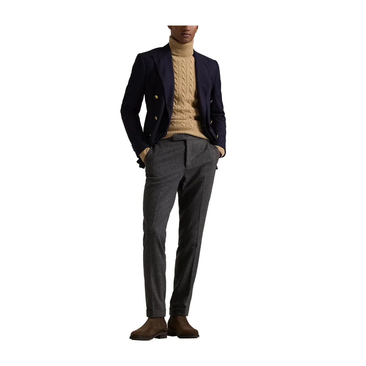 Maglia Uomo dolcevita Beige intrecciata - immagine 4