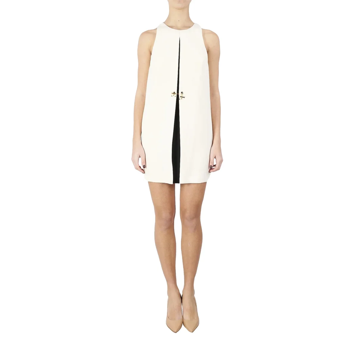 Abito Donna corto in crêpe bicolore Bianco/Nero