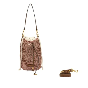 Borsa a secchiello Donna crochet rosa in paglia