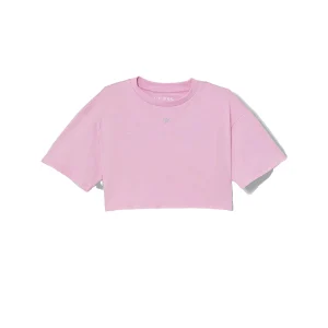 T-shirt Bambina cropped Rosa con strass